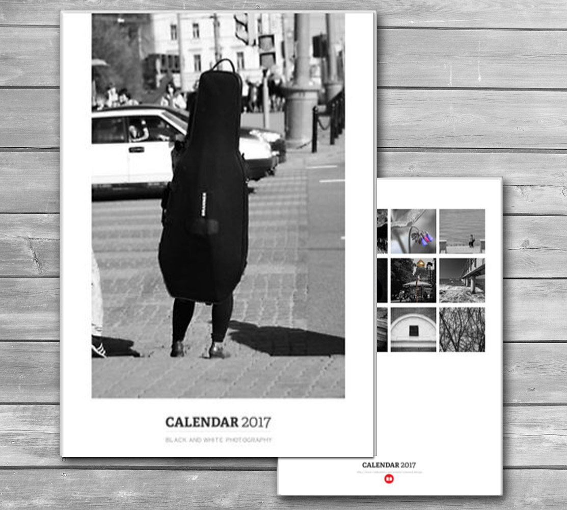 Black and White Monthly Calendar 2017